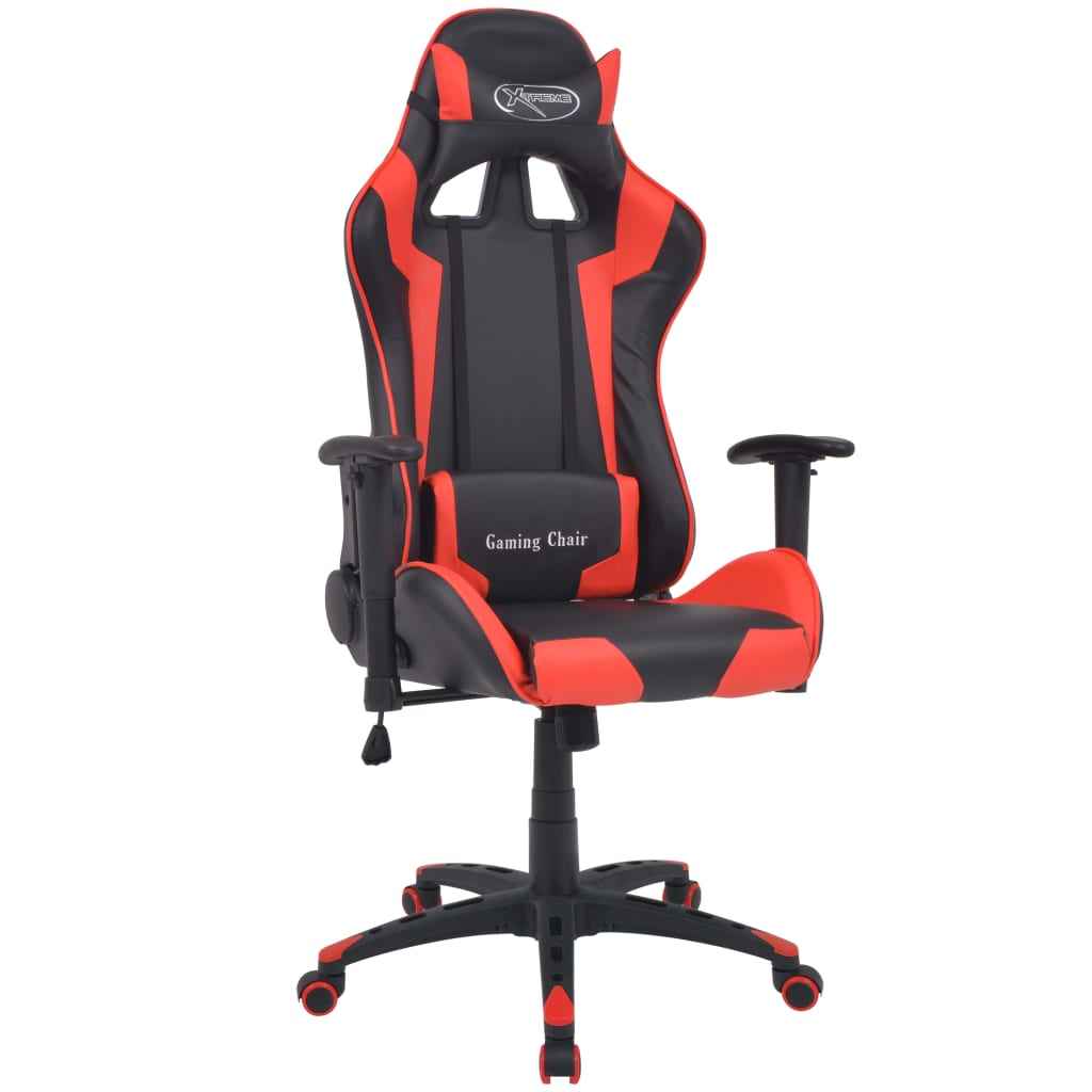 vidaXL Cadeira escritório reclin. estilo corrida pele artif. vermelho